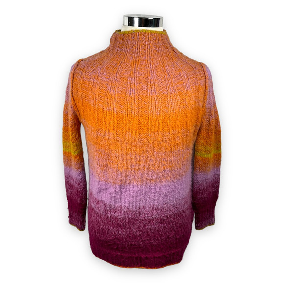 Anthropologie Ombre Chunky Sweater Womens XXS Orange Pink Pullover Mock Neck - Picture 1 of 12